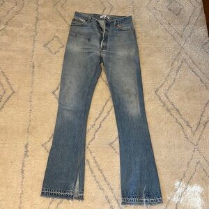 Designer label Re/Done Levis size 25 with a flare leg, worn in denim look